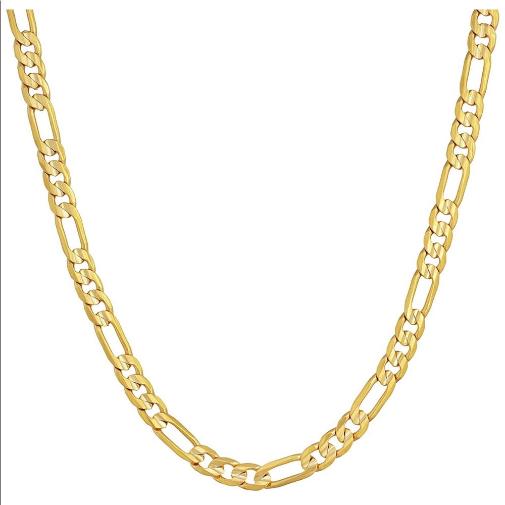 24K Gold and 925 Sterling Silver Figaro Chain 4mm